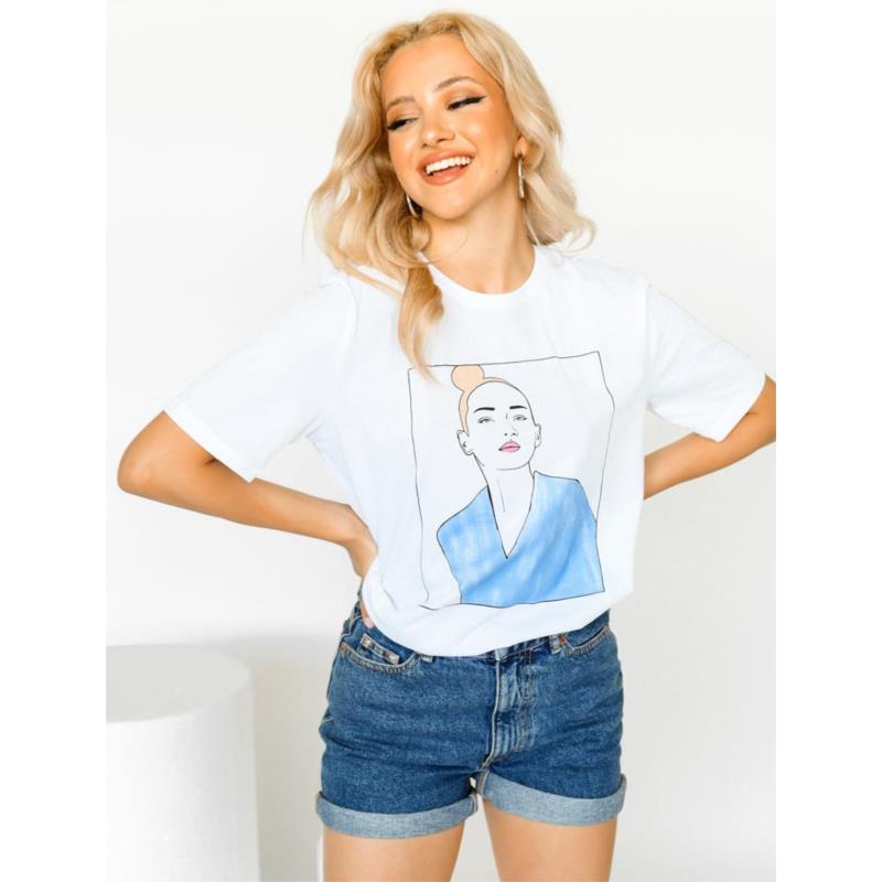 ONLY T-Shirt Κοντομάνικο Με Στάμπα Μπλε - Portrait