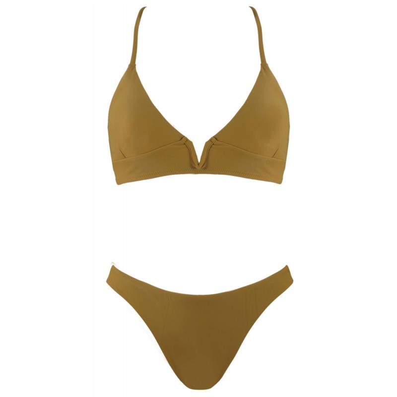 Γυναικείο set bikini bandeau αποσπώμενη ενίσχυση σλιπ παρτό ψηλόμεσο. Καλύπτει B Cup ΛΑΔΙ