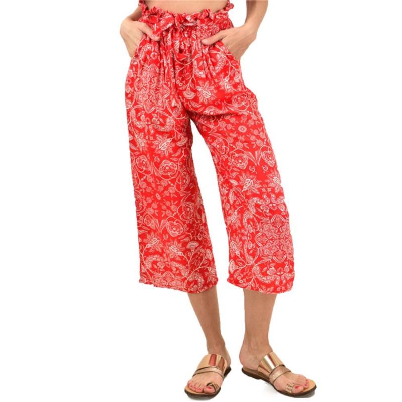 Γυναικεία παντελόνα ζιπ κιλότ με ζώνη Κόκκινο 12194