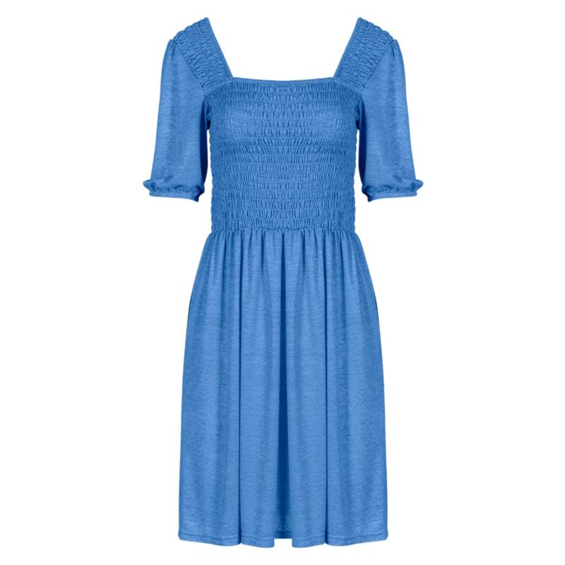 Φόρεμα Μπλε Σφηκοφωλιά με Puffed Μανίκια NEW COLLECTION