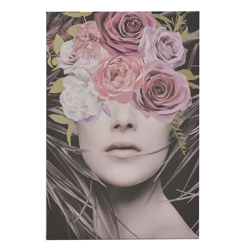 Πίνακας καμβάς γυναικεία φιγούρα/λουλούδια πολύχρωμος 90x60cm Inart 3-90-859-0174