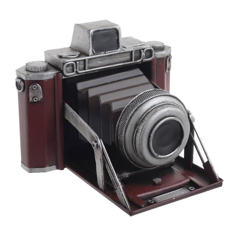 Μινιατούρα Φωτογραφική Μηχανή Μεταλλική Αντικέ inart 18,5x16,5x14εκ. 3-70-726-0213 (Υλικό: Μεταλλικό, Χρώμα: Καφέ) - inart - 3-70-726-0213