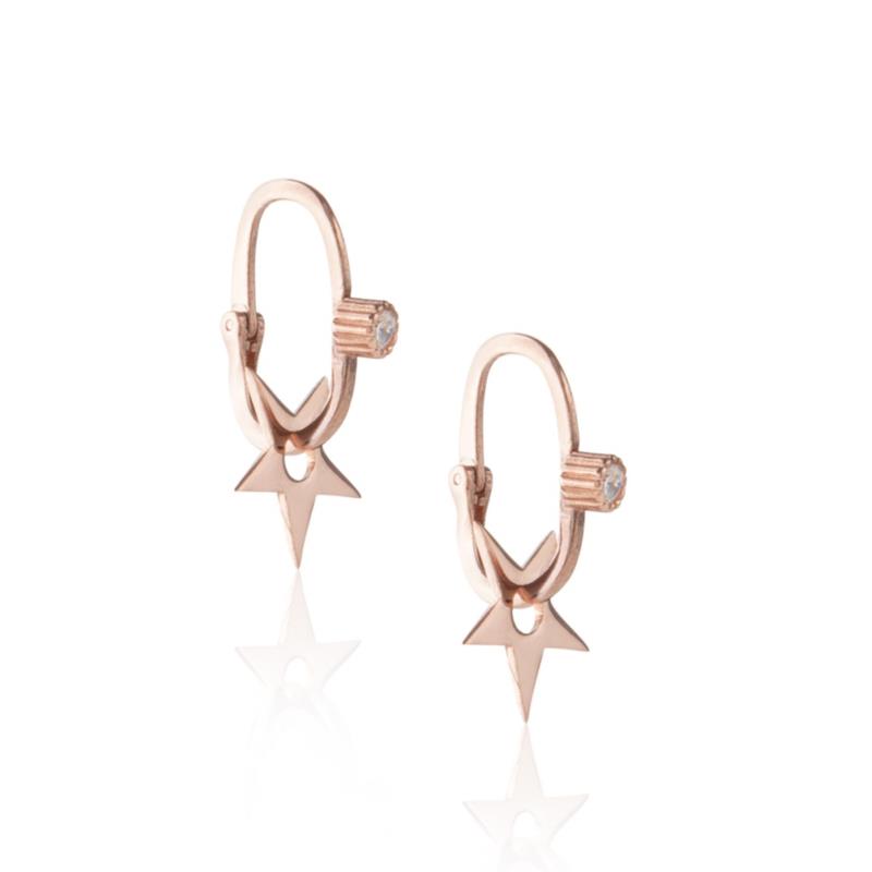 Ασημένια σκουλαρίκια-κρίκοι επιχρυσωμένα με ροζ χρυσό με λαμπερό αστέρι και ζιργκόν