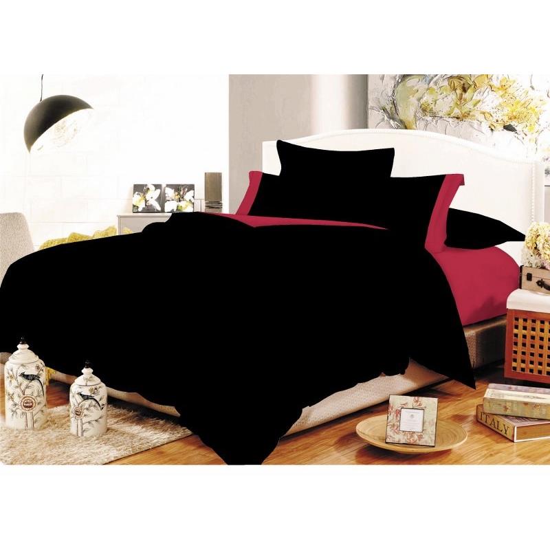 Σετ Σεντόνια Υπέρδιπλα 220x240εκ. Με Φάσα Black-Red 24home (Ύφασμα: 50%Cotton-50%Polyester, Χρώμα: Μαύρο) - 24home.gr - 24-fasa-black-red