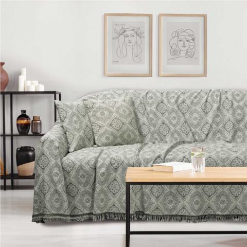 Ριχτάρι Polycotton Ζακάρ Τριθέσιος 180x300εκ. Throws Line 0215 Das Home (Ύφασμα: 80% Cotton - 20% Polyester, Χρώμα: Χακί) - Das Home - 420618300215
