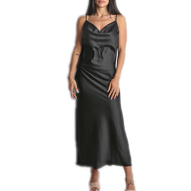 Φόρεμα μάξι σατέν τιράντα (Μαύρο)