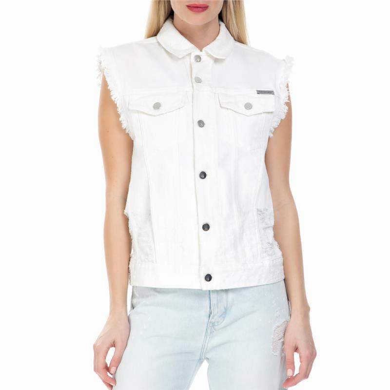 CALVIN KLEIN JEANS - Γυναικείο αμάνικο τζιν jacket Calvin Klein Jeans λευκό