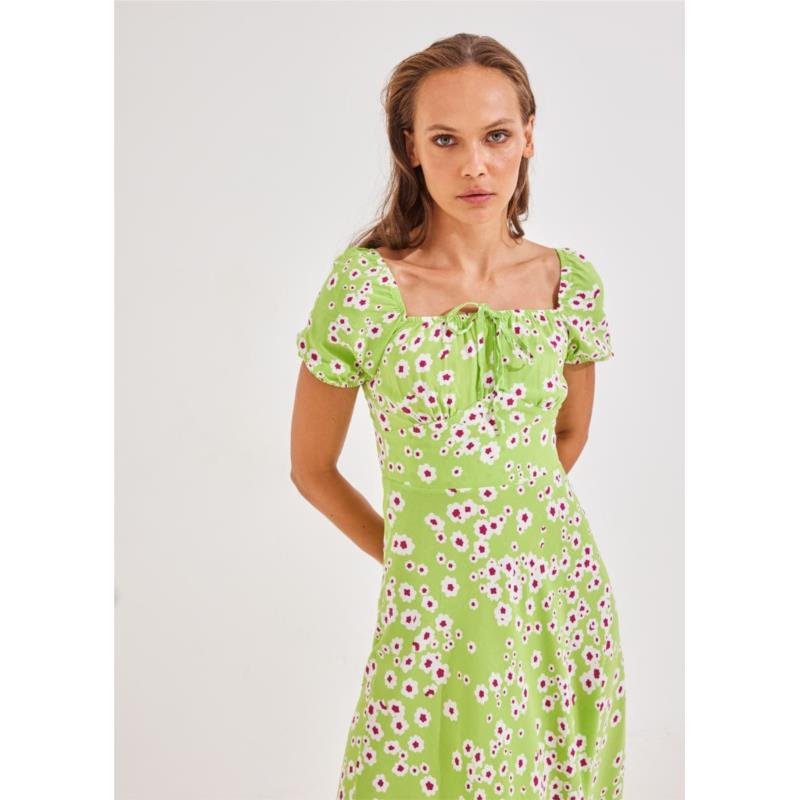 Φόρεμα με μοτίβο μαργαρίτες - Πράσινο