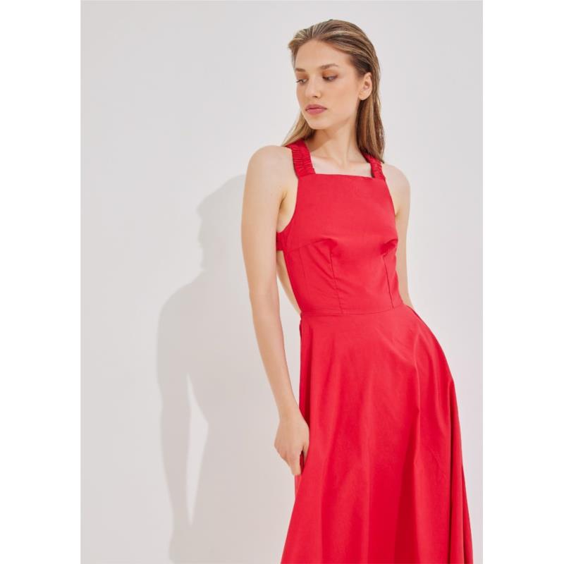Φόρεμα με ανοιχτή χιαστί πλάτη - Κόκκινο