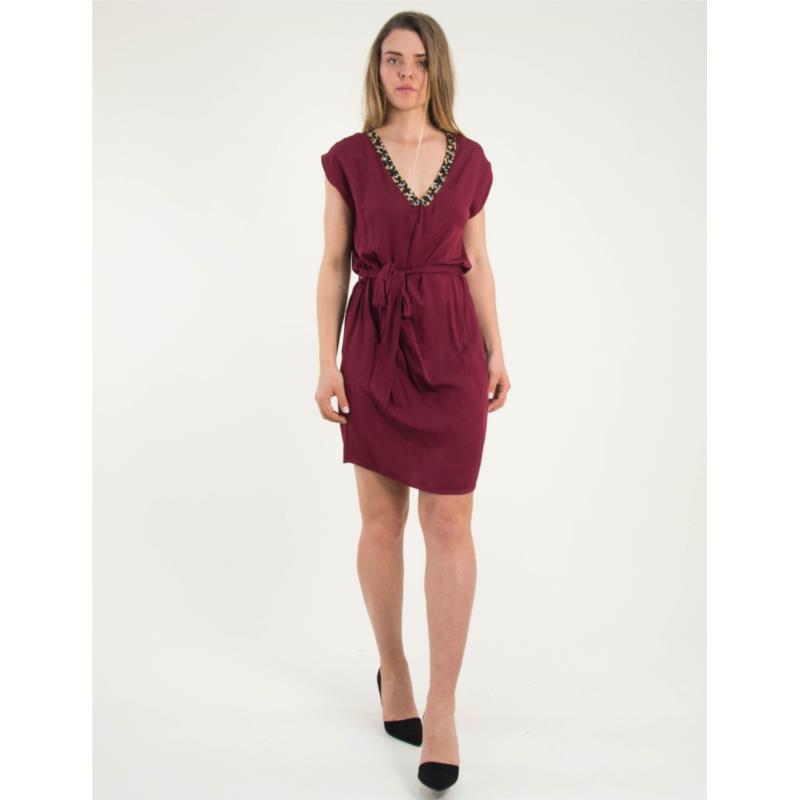 Γυναικείο μπορντό αμάνικο φόρεμα με λεοπάρ σχέδιο 1175824