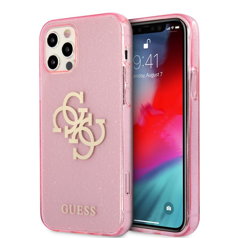 Guess TPU Full Glitter Case For iPhone 12 Pro Max. Rose Gold