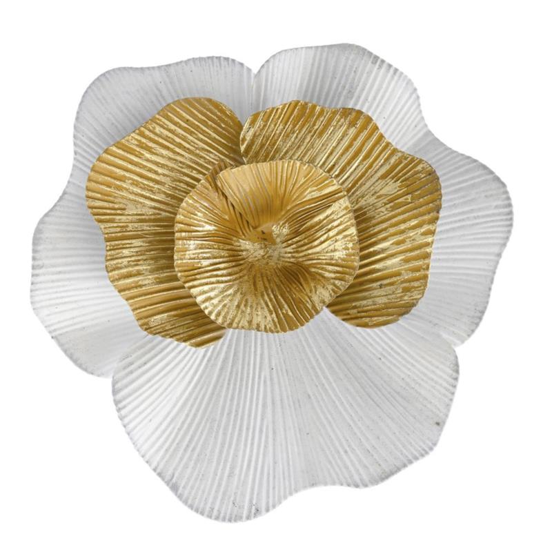 Διακοσμητικό τοίχου λουλούδι από μέταλλο σε χρώμα λευκό/χρυσό 24x22