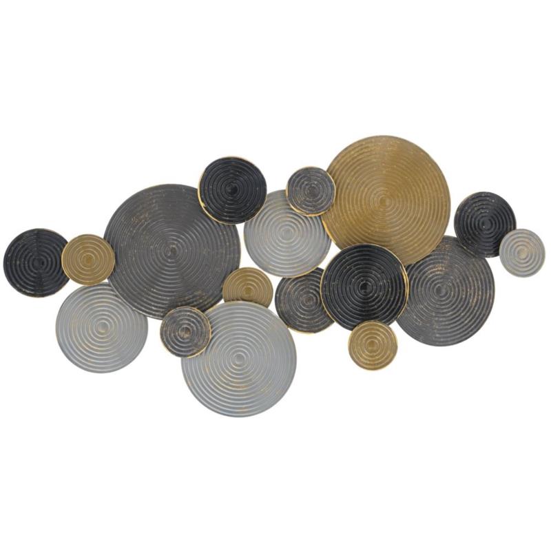 Διακοσμητικό τοίχου με κύκλους από μέταλλο σε χρώμα γκρι/χρυσό 133x63