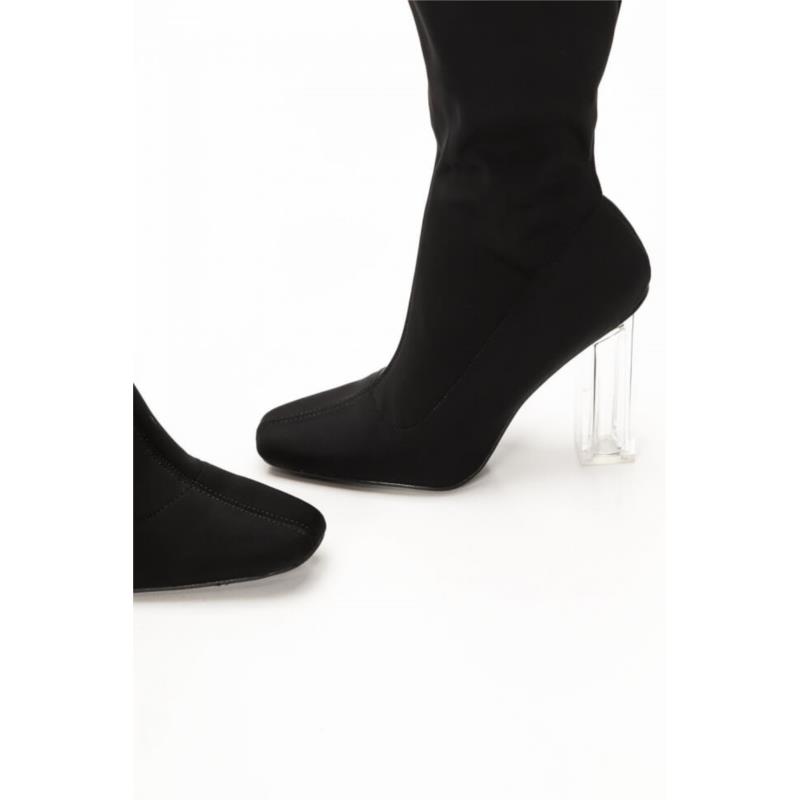 Μποτάκια Κάλτσα με Διάφανο Τακούνι - Μαύρο
