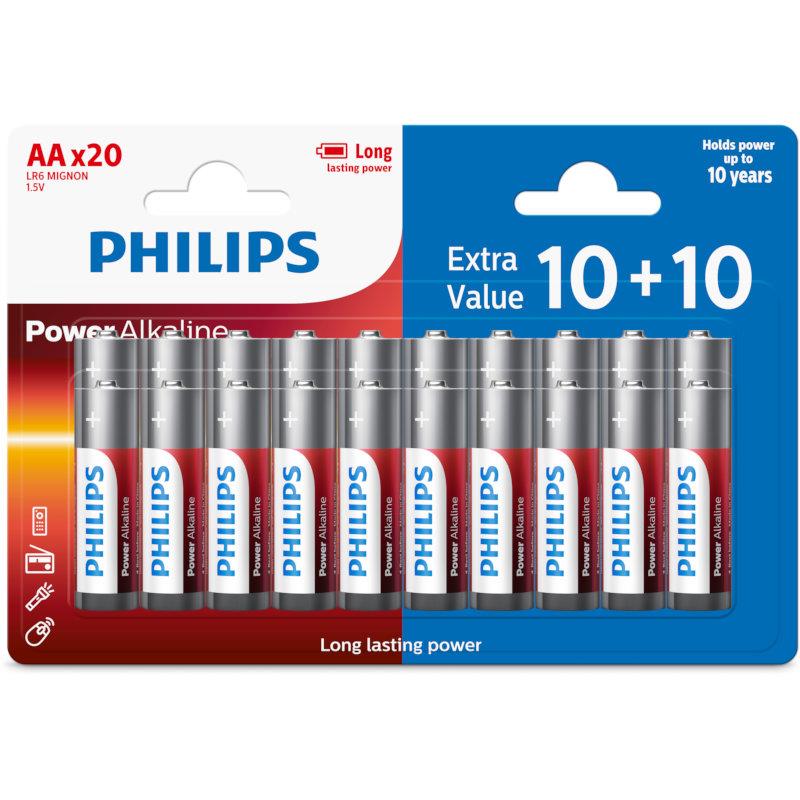 Αλκαλικές Μπαταρίες AA Power Alkaline Υψηλής Απόδοσης 20Τμχ PHILIPS LR6P20BP/GRS