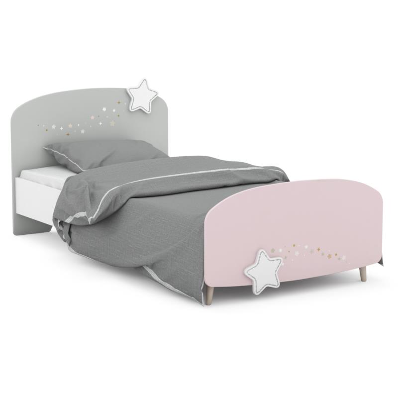 Παιδικό κρεβάτι "LΙΑNA" με αστέρια σε γκρι-ροζ χρώμα 90x200