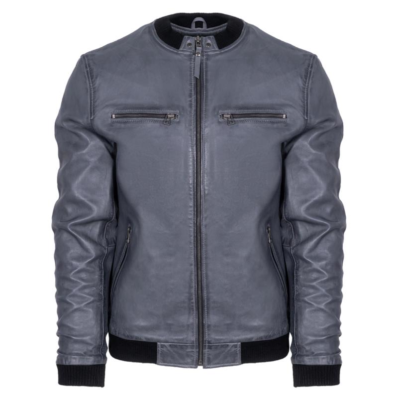 Prince Oliver Δερμάτινο Bomber Γκρι 100% Leather Jacket (Modern Fit) New Arrival