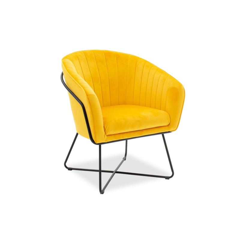 Πολυθρόνα "HOLLIS" από βελούδο σε κίτρινο χρώμα 67x64x82