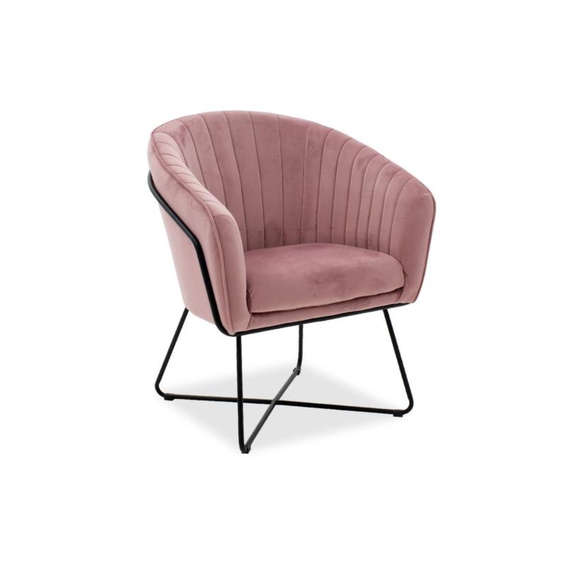 Πολυθρόνα "HOLLIS" από βελούδο σε ροζ χρώμα 67x64x82