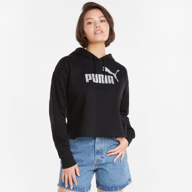 ESSENTIALS+ CROPPED METALLIC LOGO HOODIE ΜΑΥΡΟ