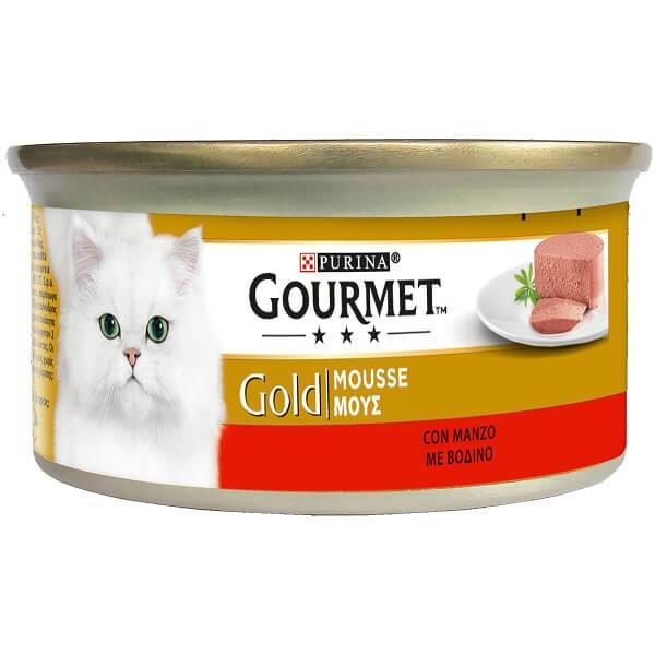 Τροφή Μους για γάτες με Βοδινό 3+1 Δώρο Gourmet Gold (4Χ85g)