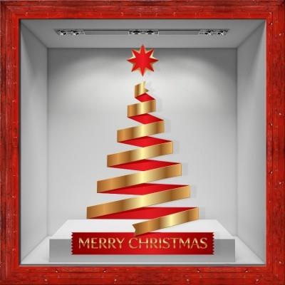 Merry Christmas - Gold-Red Χριστουγεννιάτικα Αυτοκόλλητα βιτρίνας 80 x 117 εκ.