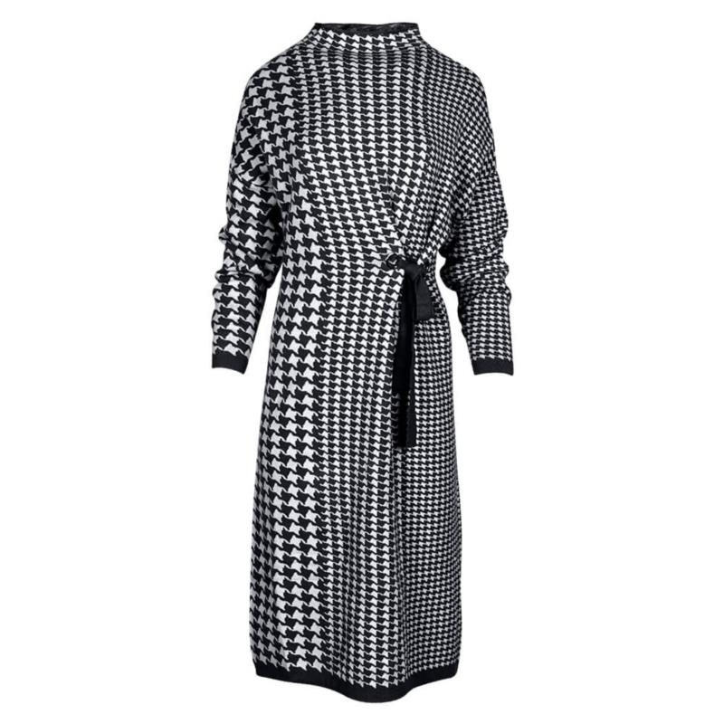 Γυναικείο Φόρεμα Πλεκτό Pied-de-poule Μαύρο/Λευκό New Arrival