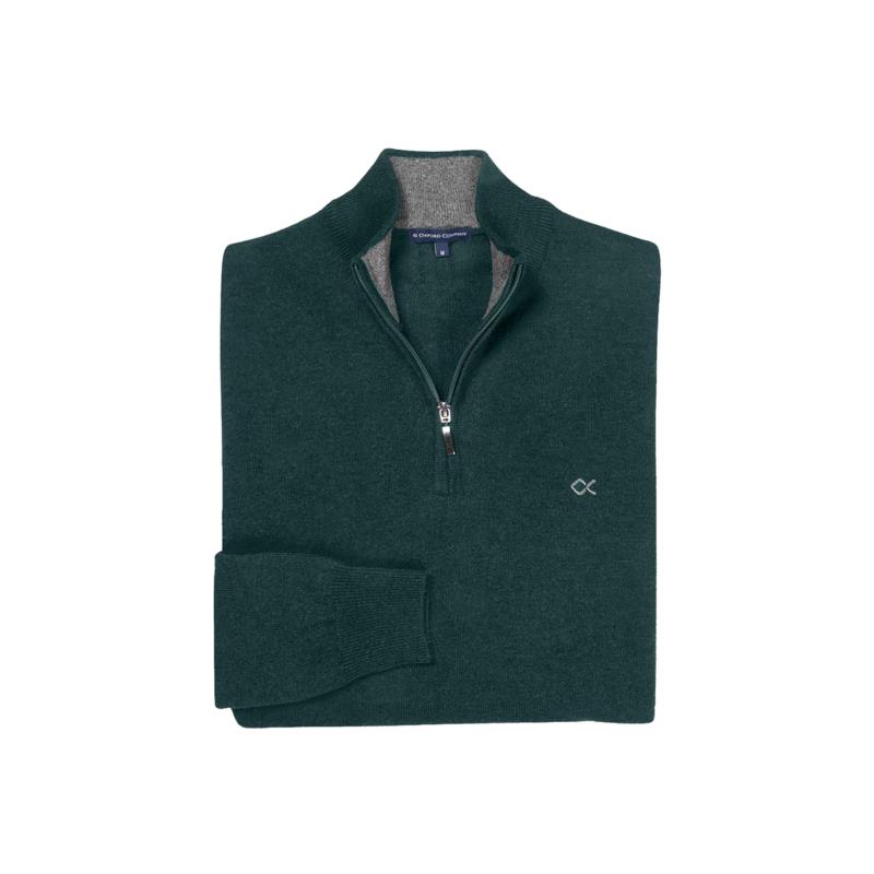 Oxford Company ανδρική πλεκτή μπλούζα με κεντημένο λογότυπο και φερμουάρ 1/2 - X215-HM60.06 - Πράσινο Σκούρο