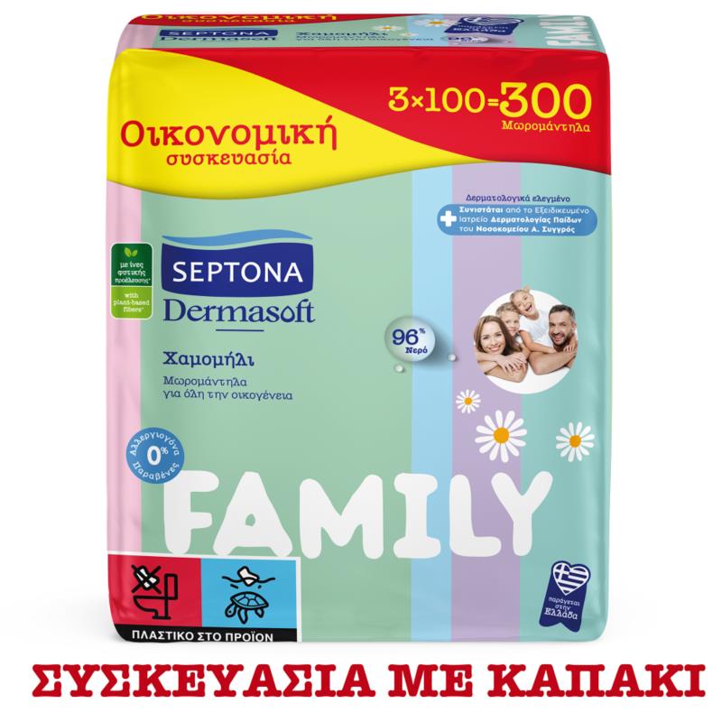 Μωρομάντηλα για Όλη την Οικογένεια Dermasoft Family Septona (3x100τεμ) Οικονομική Συσκευασία