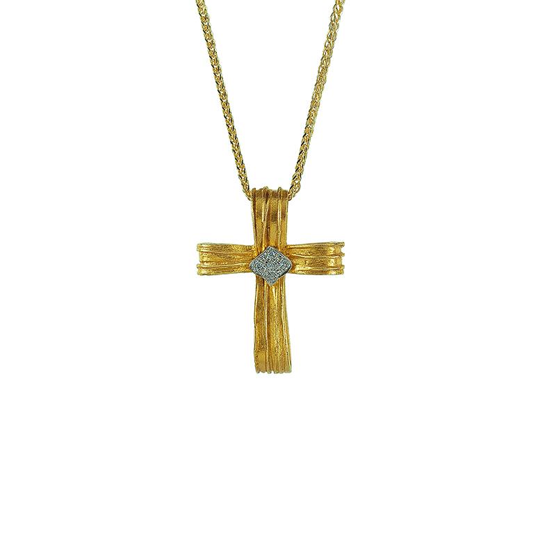 Χρυσός ματ σταυρός Κ14 με ζιργκόν ΧΣ00011 - Με την αλυσίδα της φωτογραφίας 40cm