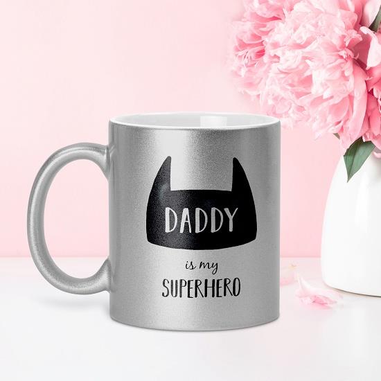 Daddy is My Superhero - GLAM Κούπα Ασημί Glitter Glitter