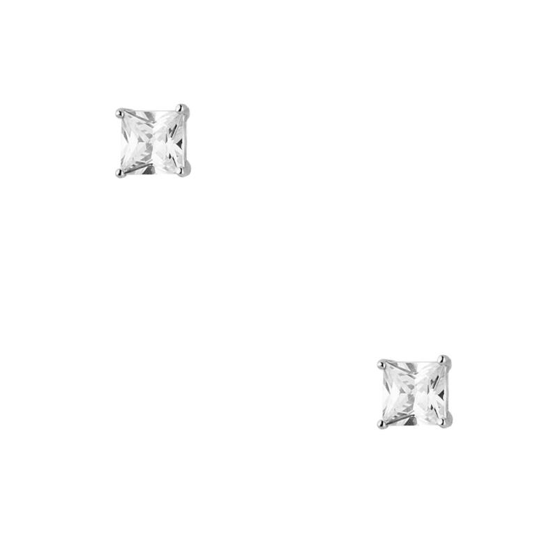 Μονόπετρα Σκουλαρίκια από ασήμι 925° Τετράγωνα με ζιργκόν 0.5mm