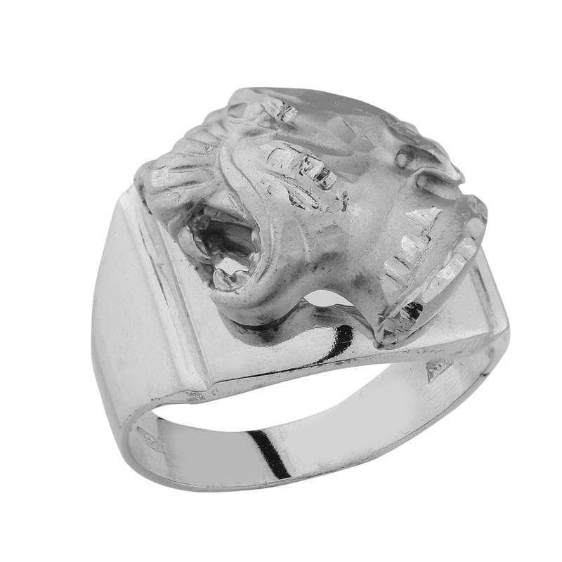Δαχτυλίδι ανδρικό από ασήμι 925° με κεφάλι Πάνθηρα ασημί