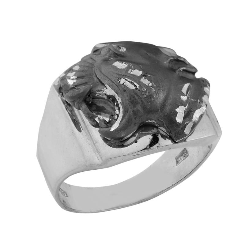 Δαχτυλίδι ανδρικό από ασήμι 925° με κεφάλι Πάνθηρα μαύρο