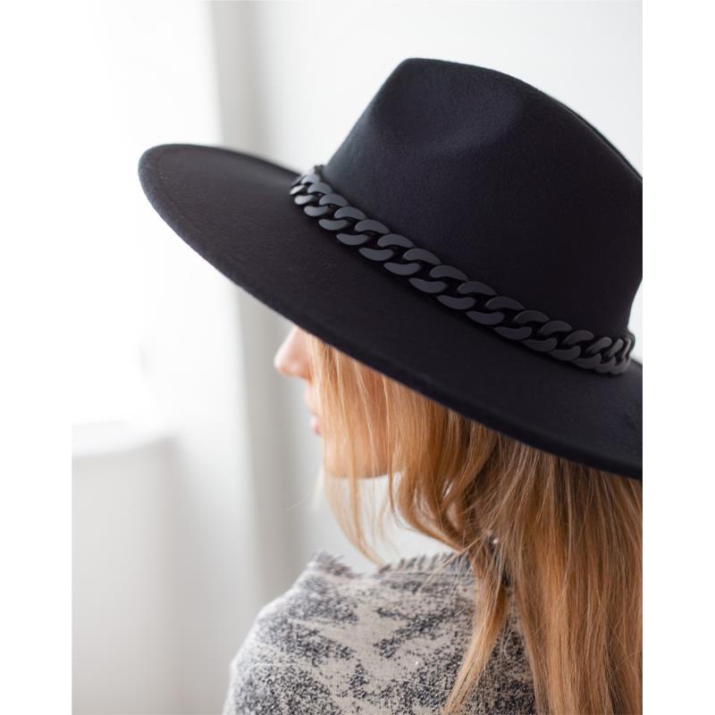 Καπέλο φεντόρα με ματ αλυσίδα - Μαύρο