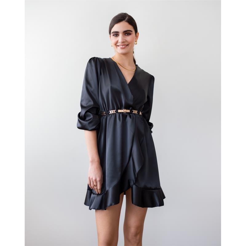 Φόρεμα μίνι σατέν με βολάν - Μαύρο