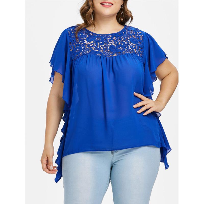 Plus Size Frill Lace Hollow Out Blouse