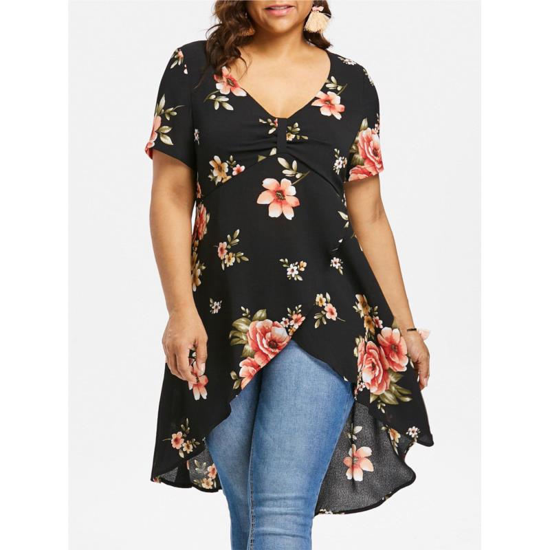 Plus Size Bow Bust High Low Blouse