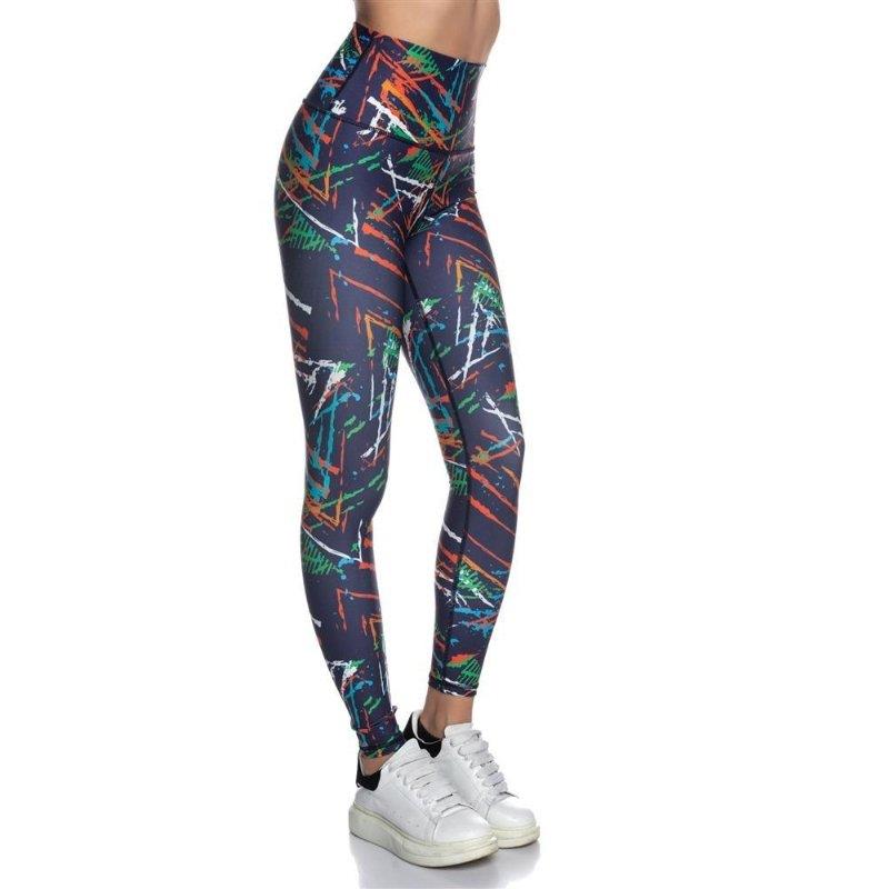 Ψηλόμεσο Push-Up κολάν με φαρδύ λάστιχο Color Printed ΜΠΛΕ ΜΕ ΣΧΕΔΙΟ