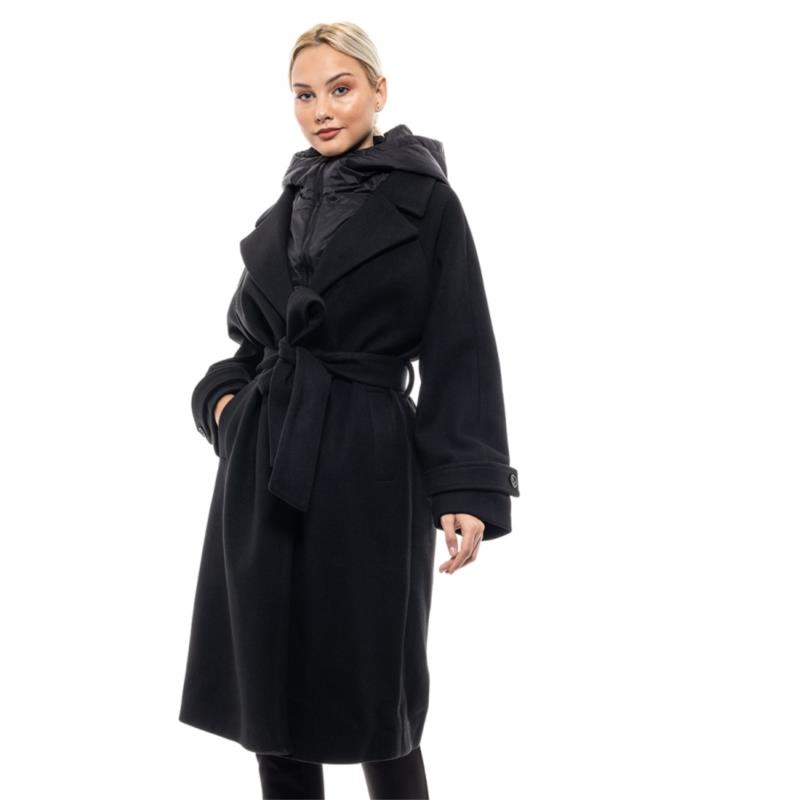 ΓΥΝΑΙΚΕΙΑ ΜΠΟΥΦΑΝ Biston fashion γυναικείο μακρύ παλτό ΜΑΥΡΟ 46-101-047