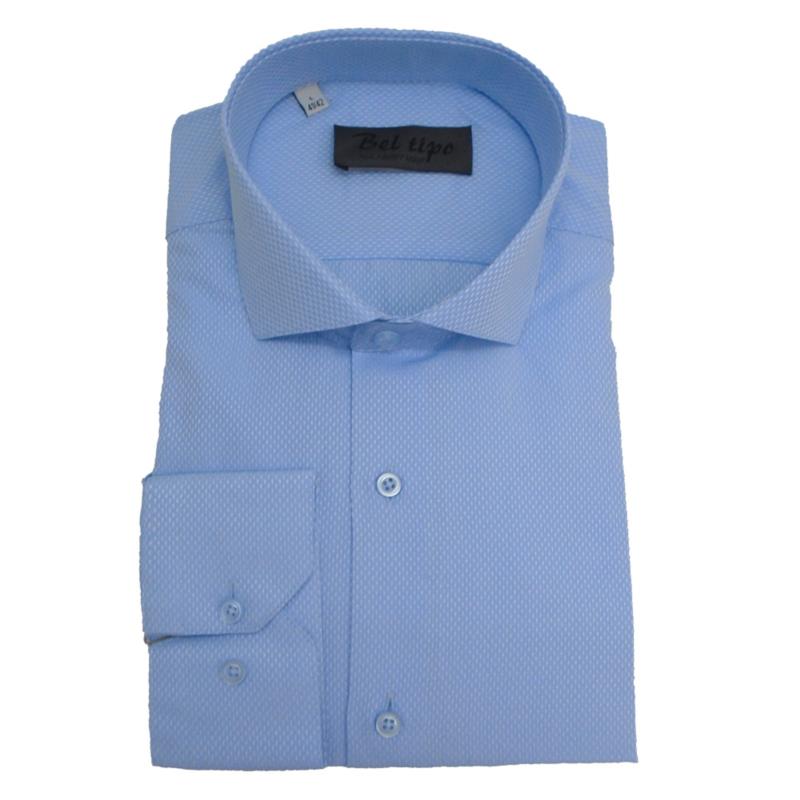 Ανδρικό κλασσικό πουκάμισο σιέλ κανονική γραμμή με μικροσχέδιο