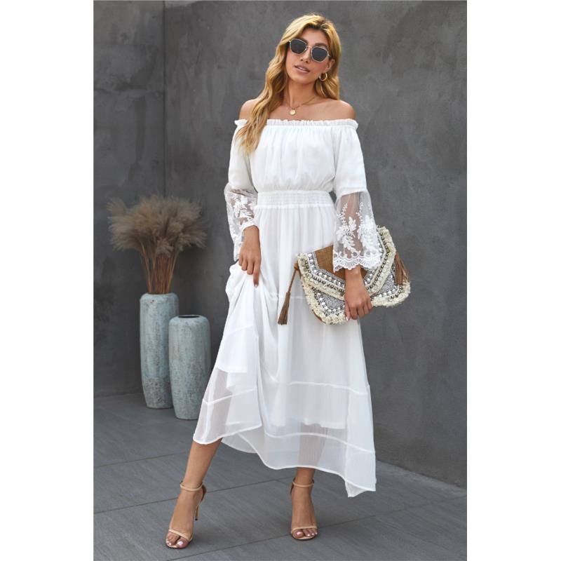 ΑΜΕΣΑ ΔΙΑΘΕΣΙΜΟ: άσπρο δαντελένιο φόρεμα με ανοιχτούς ώμους NEREIDA