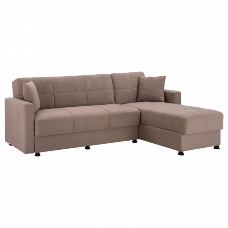 Γωνιακός καναπές-κρεβάτι "HUGO" αναστρέψιμος υφασμάτινος σε γκρι/μπεζ χρώμα 236x146x81