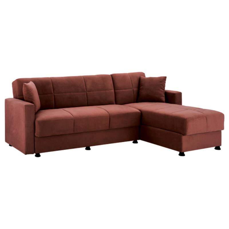 Γωνιακός καναπές-κρεβάτι "HUGO" αναστρέψιμος υφασμάτινος σε σάπιο μήλο χρώμα 236x146x81