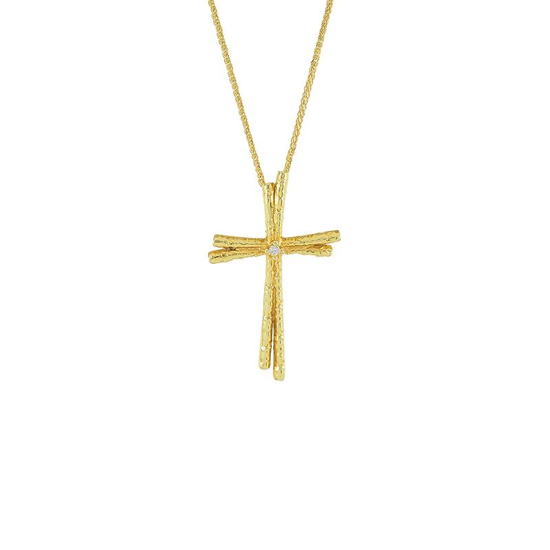 Χρυσός σταυρός Κ14 με ζιργκόν ΧΣ00014 - Με την αλυσίδα της φωτογραφίας 40cm