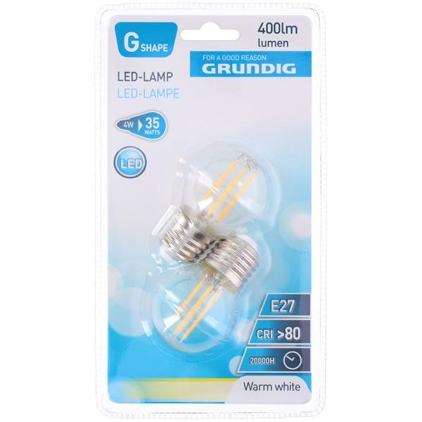 Λάμπα LED G45 2τμχ 400 lumen E27 4W Θερμό Grundig