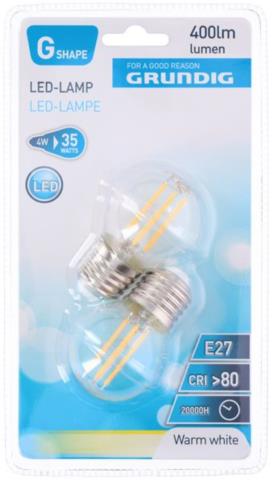 Λάμπα LED G45 2τμχ 400 lumen E27 4W Θερμό Grundig