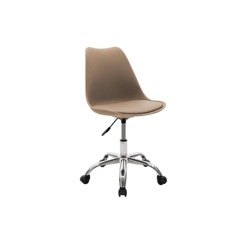 Καρέκλα γραφείου εργασίας "GASTON II" από PP/PU/μέταλλο σε μόκα/ασημί χρώμα 57x48x93