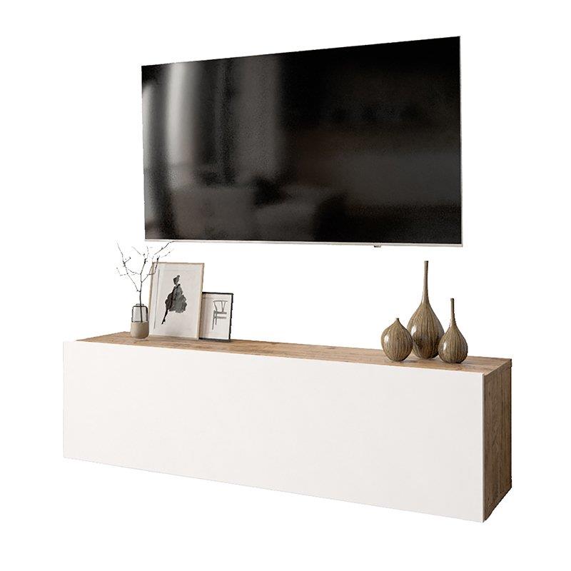 Έπιπλο τηλεόρασης "SERIT" επιτοίχιο σε χρώμα λευκό/φυσικό 100x31,5x29,5