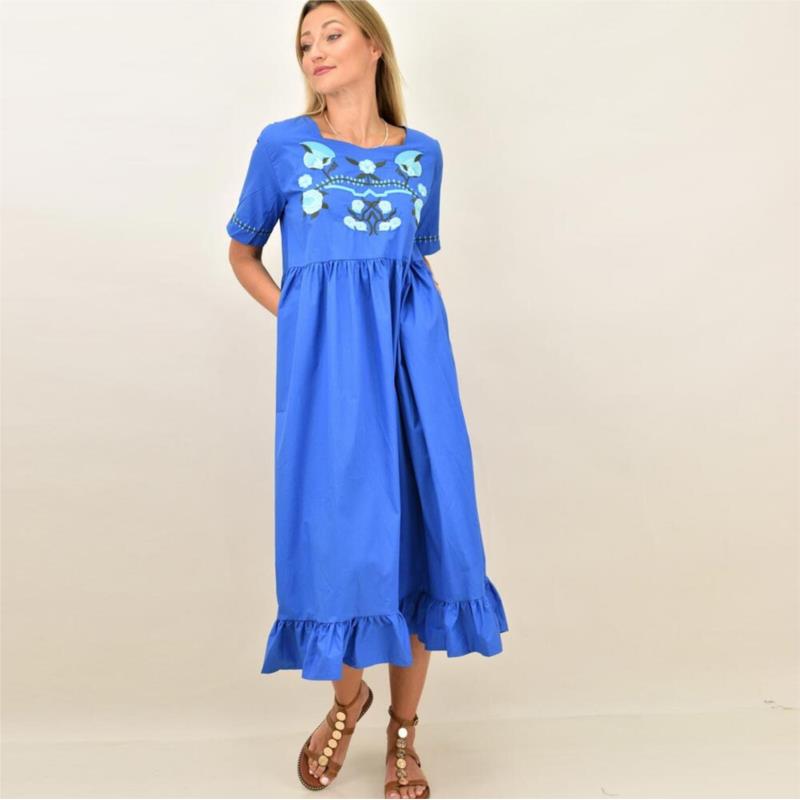 Γυναικείο φόρεμα με κέντημα Μπλε 10715